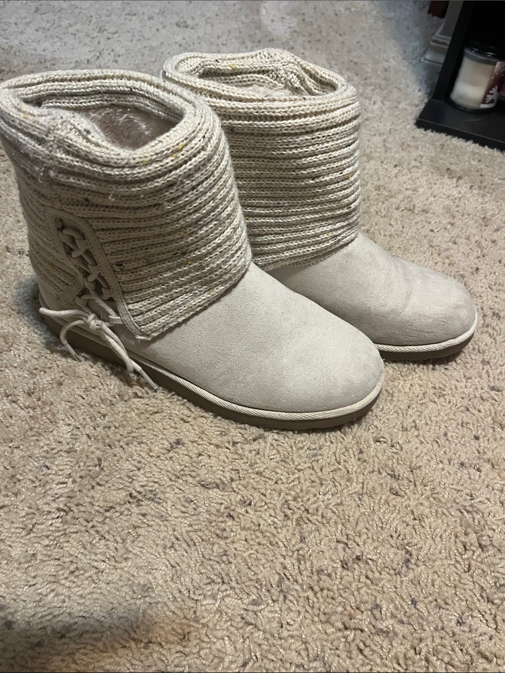 SO Cream Knit Slip-On Ankle Boots